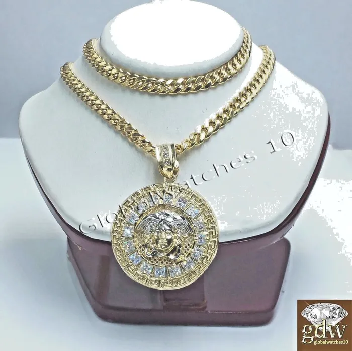 Necklaces Gold and Diamond Real 10k Yellow Gold Head Charm Miami Cuban 18 Chain Necklace Necklaces Gold and Diamond Real 10k Yellow Gold Head Charm Miami Cuban 18 Chain Necklace