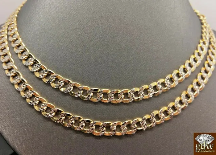 Necklaces Gold and Diamond REAL 10k Yellow Gold link Chain Necklace Diamond Cut Cuban 22 24 26 28 30 Men