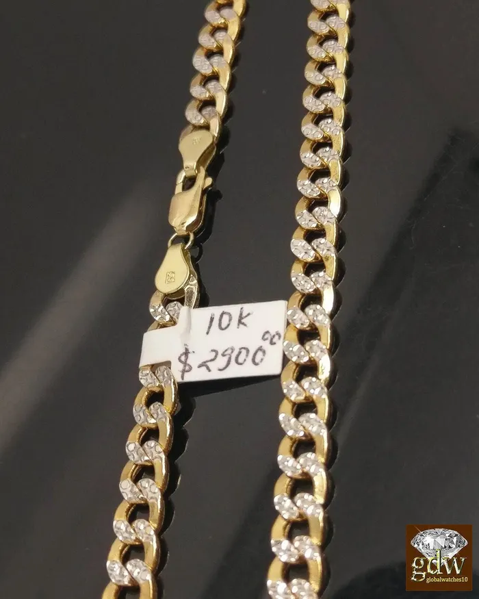 Necklaces Gold and Diamond REAL 10k Yellow Gold link Chain Necklace Diamond Cut Cuban 22 24 26 28 30 Men