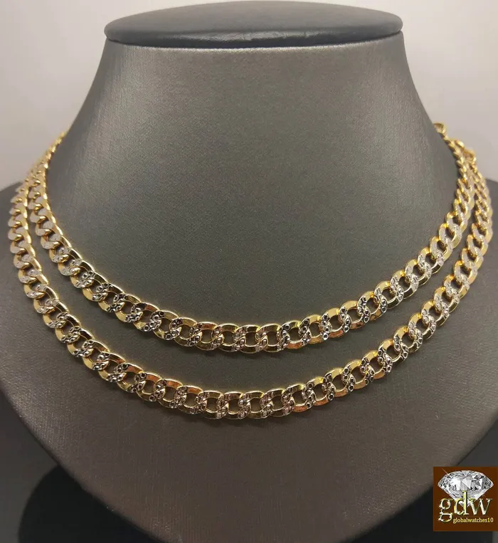 Necklaces Gold and Diamond REAL 10k Yellow Gold link Chain Necklace Diamond Cut Cuban 22 24 26 28 30 Men