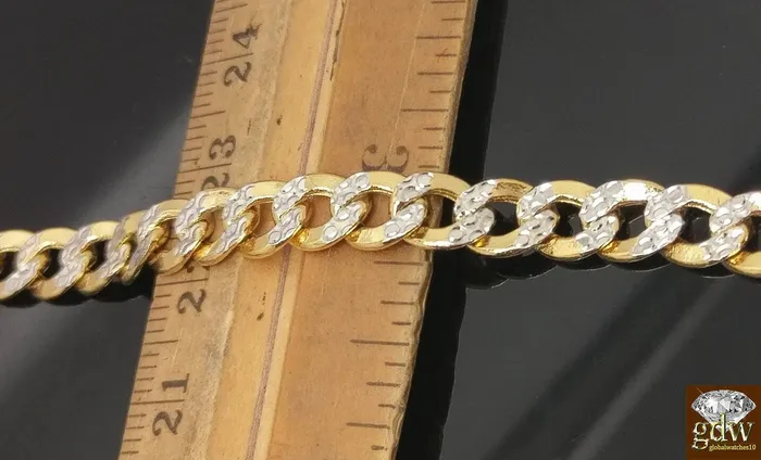 Necklaces Gold and Diamond REAL 10k Yellow Gold link Chain Necklace Diamond Cut Cuban 22 24 26 28 30 Men