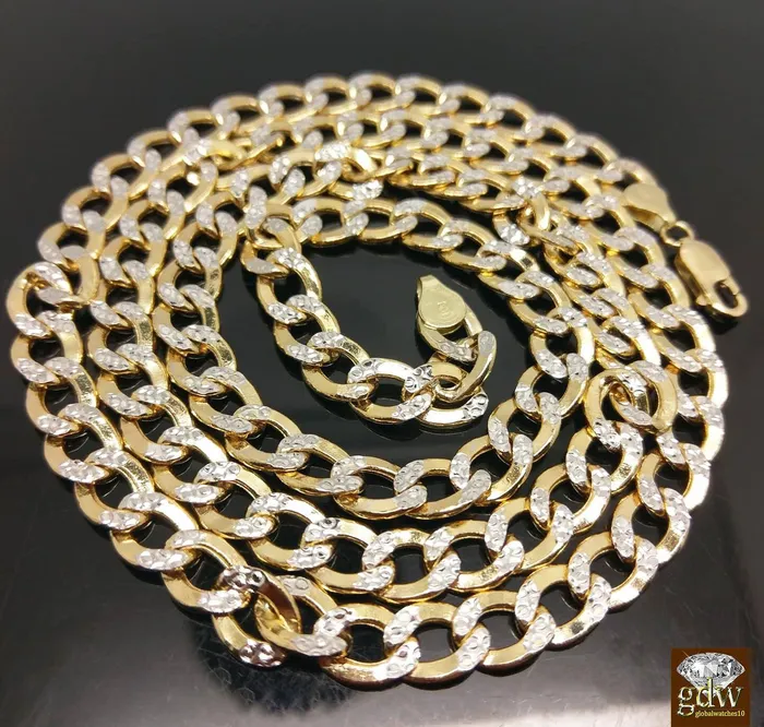 Necklaces Gold and Diamond REAL 10k Yellow Gold link Chain Necklace Diamond Cut Cuban 22 24 26 28 30 Men
