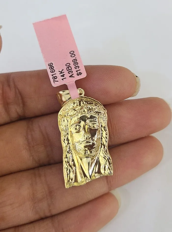 Necklaces Gold and Diamond Real 14k Chain Jesus Head Charm Set Miami Cuban Link 4mm Necklace Pendant