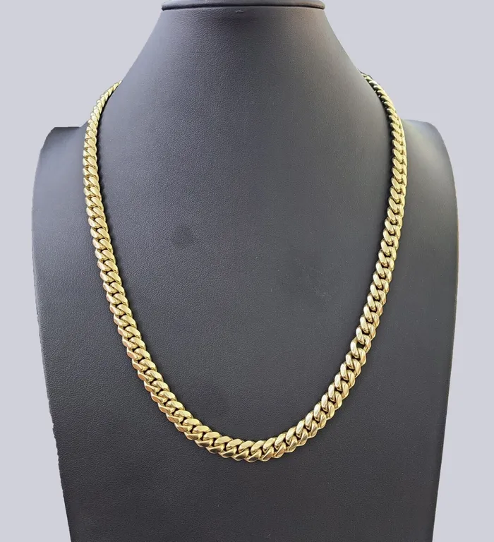 Necklaces Gold and Diamond Real SOLID 14k Yellow Gold 9mm Miami Cuban Link Chain Necklace 20 22 24 26