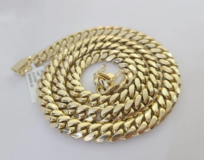 Necklaces Gold and Diamond Real SOLID 14k Yellow Gold 9mm Miami Cuban Link Chain Necklace 20 22 24 26