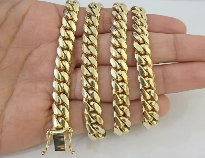 Necklaces Gold and Diamond Real SOLID 14k Yellow Gold 9mm Miami Cuban Link Chain Necklace 20 22 24 26