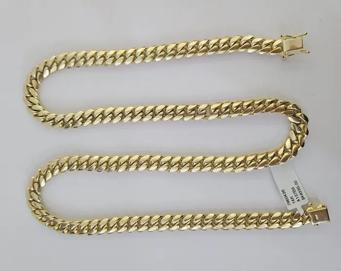 Necklaces Gold and Diamond Real SOLID 14k Yellow Gold 9mm Miami Cuban Link Chain Necklace 20 22 24 26