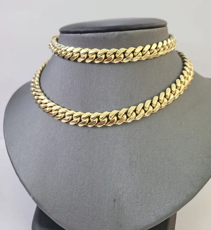Necklaces Gold and Diamond Real SOLID 14k Yellow Gold 9mm Miami Cuban Link Chain Necklace 20 22 24 26