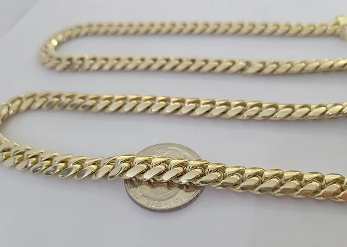 Necklaces Gold and Diamond Real SOLID 14k Yellow Gold 9mm Miami Cuban Link Chain Necklace 20 22 24 26