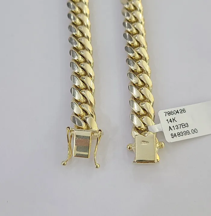 Necklaces Gold and Diamond Real SOLID 14k Yellow Gold 9mm Miami Cuban Link Chain Necklace 20 22 24 26