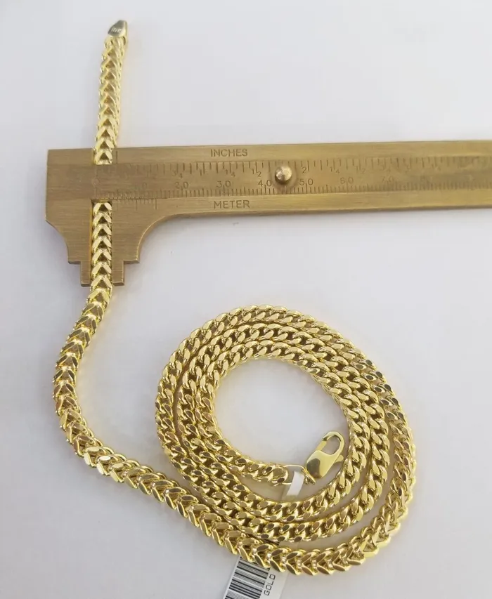 Necklaces Real 10k Gold Nugget Cross Franco Necklace 4mm 24 Chain Charm SET 10kt globalwatches10