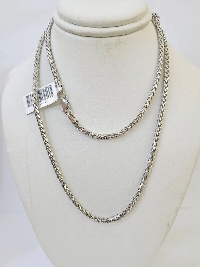 Necklaces Real 10k Palm Chain White Gold 4mm 24 Necklace Men Women Real Genuine Gold and Diamond