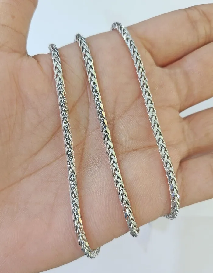 Necklaces Real 10k Palm Chain White Gold 4mm 24 Necklace Men Women Real Genuine Gold and Diamond