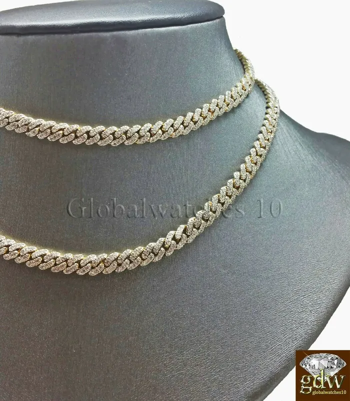 Real 10k Yellow Gold Diamond Cuban Link 24 Inch Chain 5 CT Diamond Box Clasp Gold and Diamond Necklaces