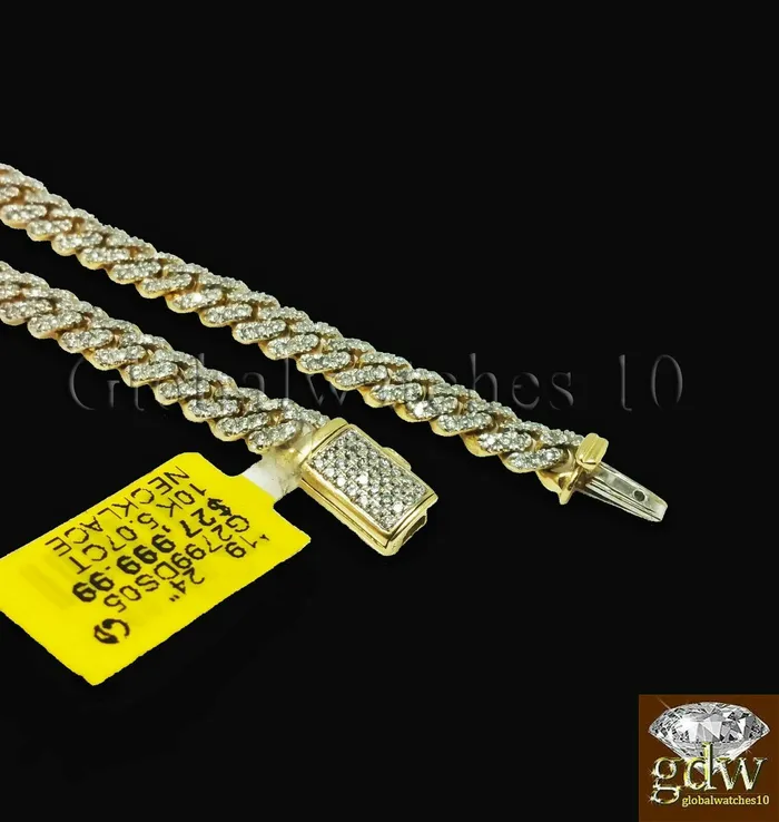 Real 10k Yellow Gold Diamond Cuban Link 24 Inch Chain 5 CT Diamond Box Clasp Gold and Diamond Necklaces