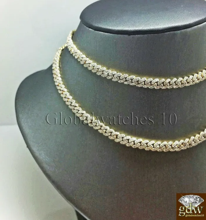 Real 10k Yellow Gold Diamond Cuban Link 24 Inch Chain 5 CT Diamond Box Clasp Gold and Diamond Necklaces