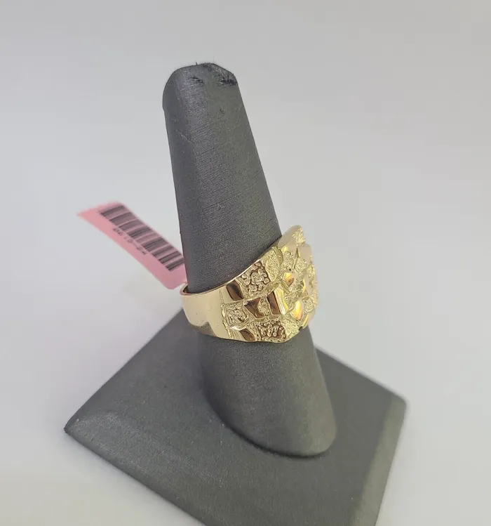 Real 14k Nugget Ring Yellow Gold Men Casual Flat Square 14kt Gold and Diamond Rings