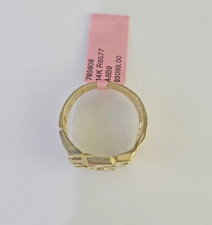 Real 14k Nugget Ring Yellow Gold Men Casual Flat Square 14kt Gold and Diamond Rings