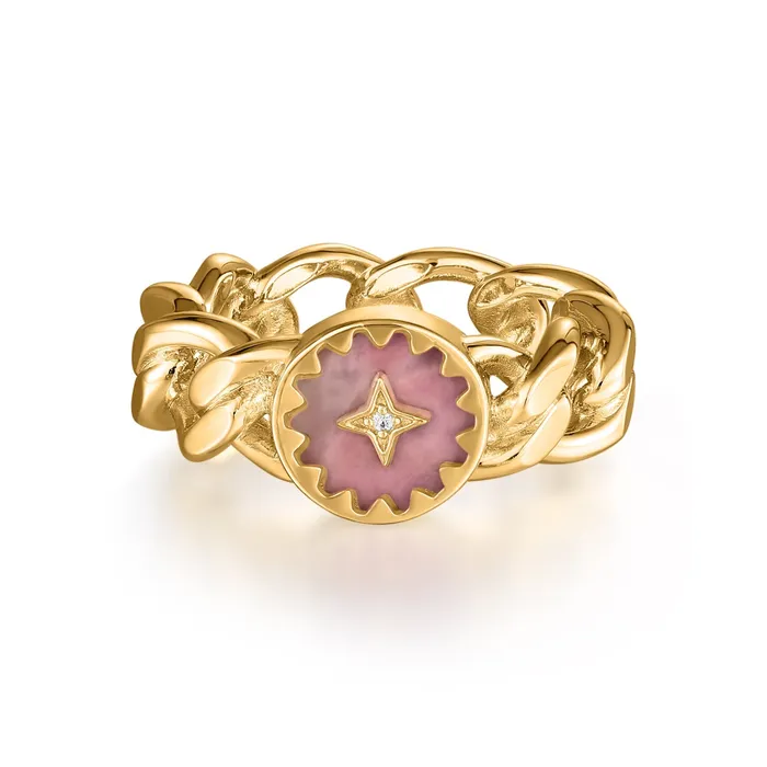 Spirito Rosa Rings Lucina Breadfruit Ring Rose Quartz White CZ 14K Gold Plated Brass