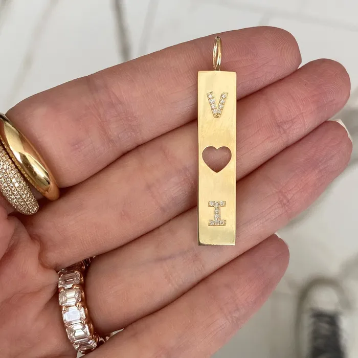 Alev Collection Charm Necklaces Cutout Personalized Pave Plate Charm