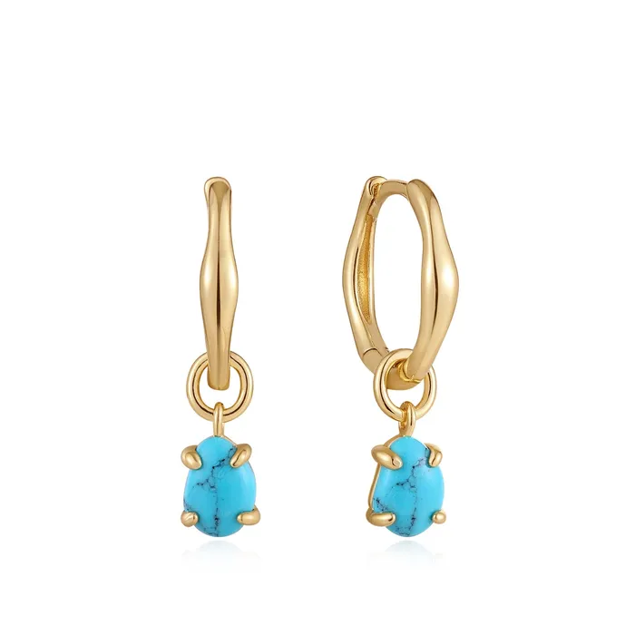 Ania Haie Making Waves Turquoise Drop Wave Huggie Hoop Earrings Earrings