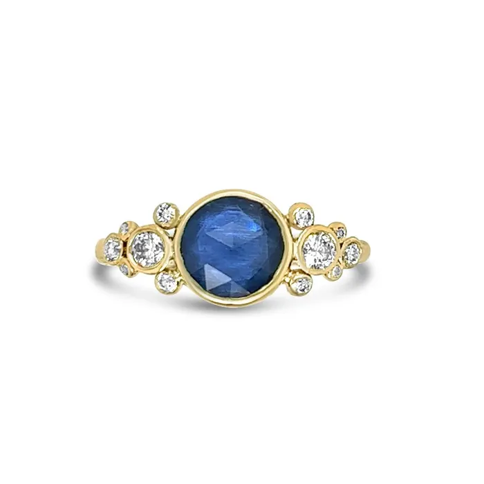 Blue Sapphire ring with White diamond Lace in 14k gold Emily Amey Jewelry Rings