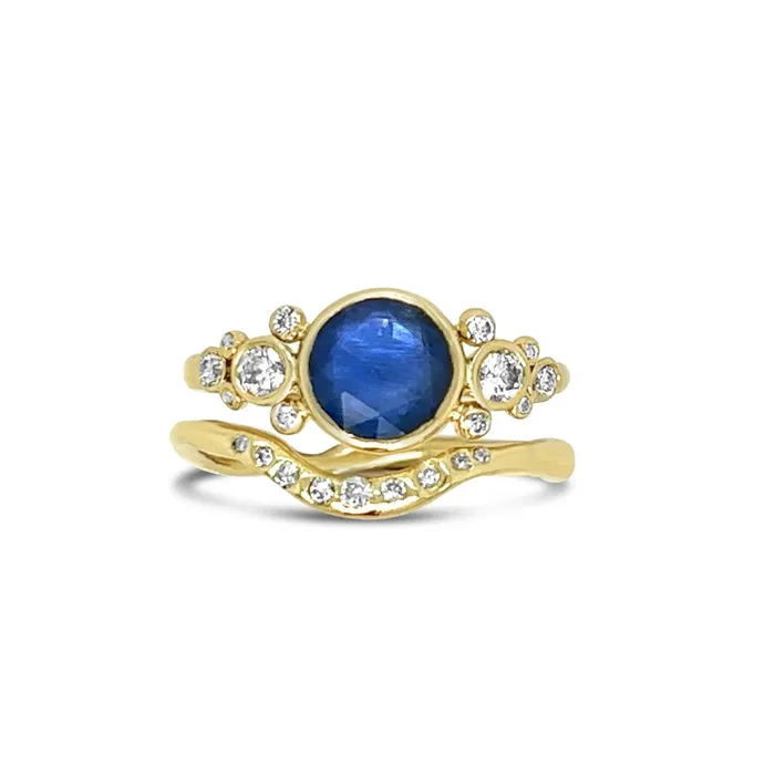 Blue Sapphire ring with White diamond Lace in 14k gold Emily Amey Jewelry Rings