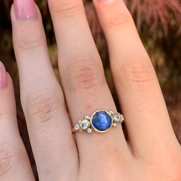 Blue Sapphire ring with White diamond Lace in 14k gold Emily Amey Jewelry Rings