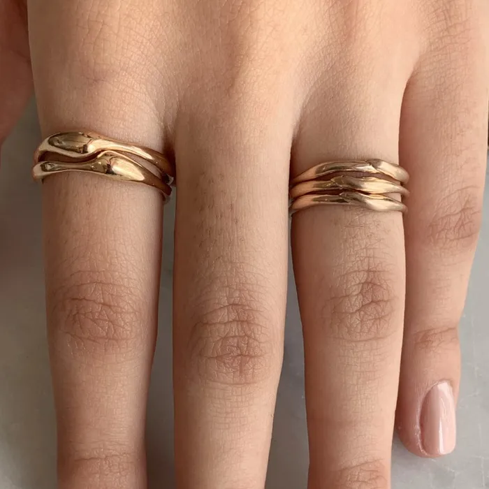 Delicate Seagrass Stacker Ring in 14k gold Emily Amey Jewelry Rings