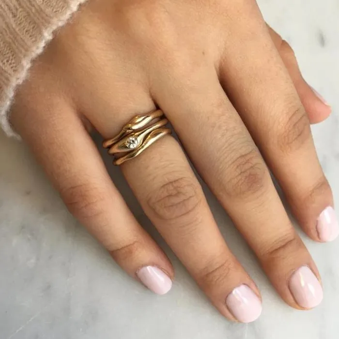 Delicate Seagrass Stacker Ring in 14k gold Emily Amey Jewelry Rings