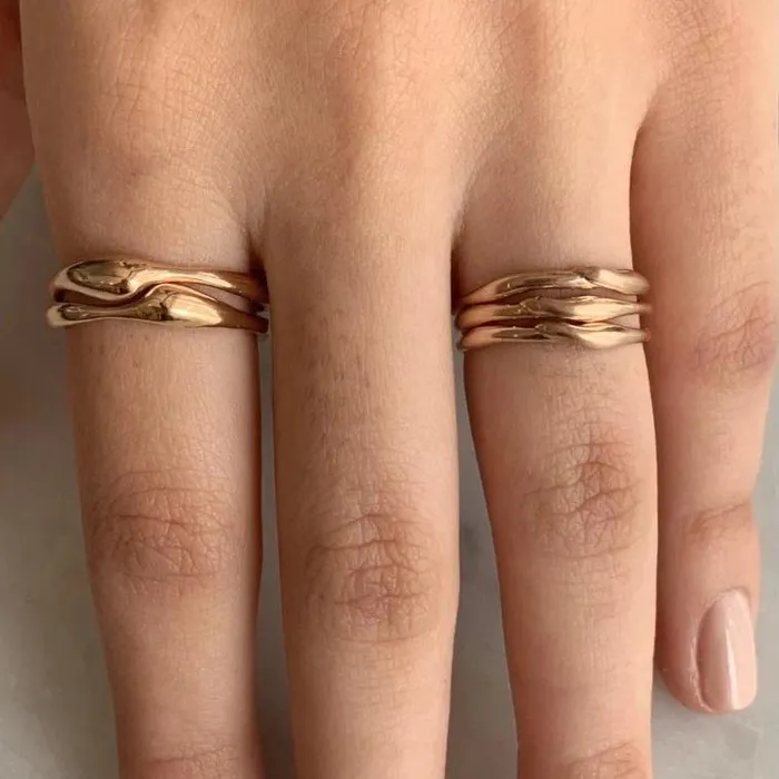 Delicate Seagrass Stacker Ring in 14k gold Emily Amey Jewelry Rings