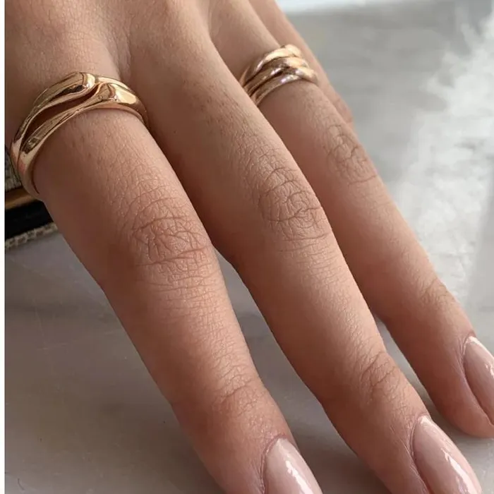 Delicate Seagrass Stacker Ring in 14k gold Emily Amey Jewelry Rings