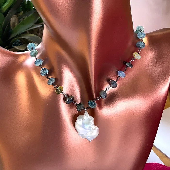 Elisa Ilana Necklaces Moss Aquamarine Baroque Pearl Necklace Elisa Ilana Necklaces Moss Aquamarine Baroque Pearl Necklace