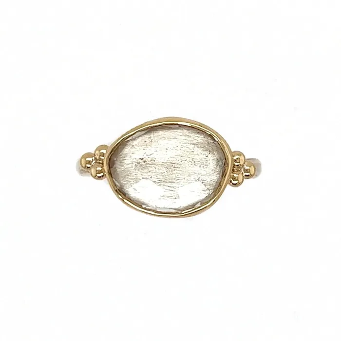 Emily Amey Jewelry Rings Clear Quartz with gold beads ring in 14k and sterling silver