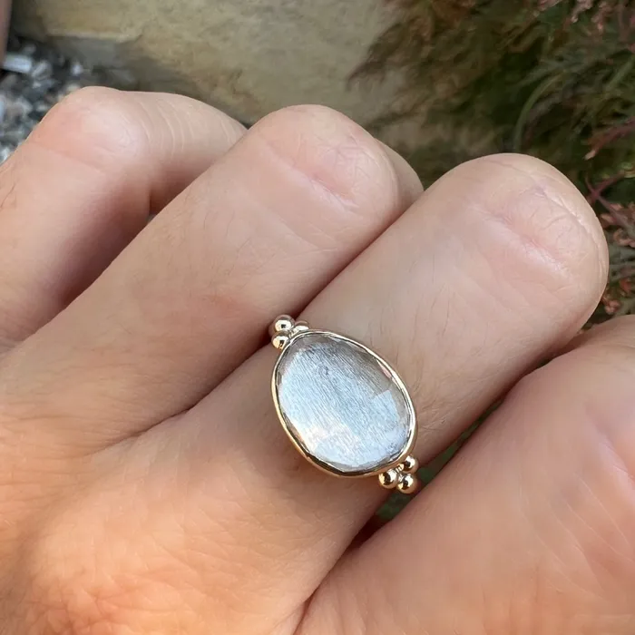 Emily Amey Jewelry Rings Clear Quartz with gold beads ring in 14k and sterling silver