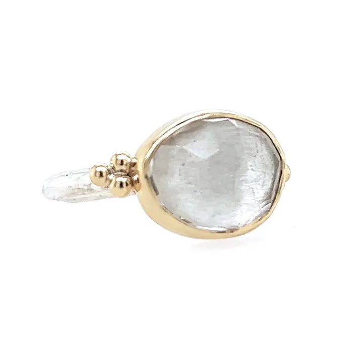 Emily Amey Jewelry Rings Clear Quartz with gold beads ring in 14k and sterling silver
