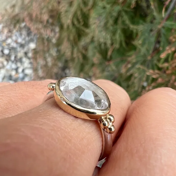 Emily Amey Jewelry Rings Clear Quartz with gold beads ring in 14k and sterling silver