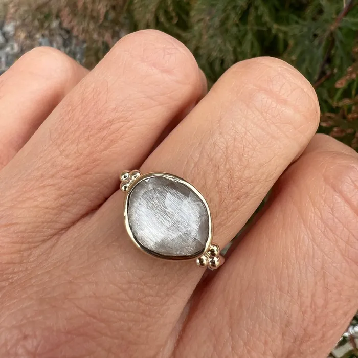 Emily Amey Jewelry Rings Clear Quartz with gold beads ring in 14k and sterling silver