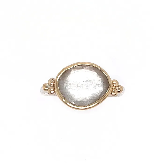 Emily Amey Jewelry Rings Clear Quartz with gold beads ring in 14k and sterling silver