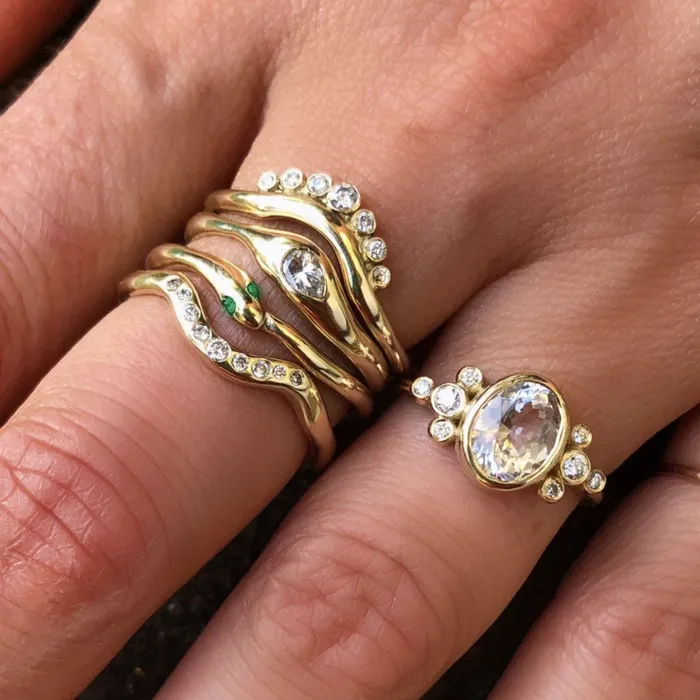 Emily Amey Jewelry Rings Seven Diamond Halo Crown Band In 14k Gold