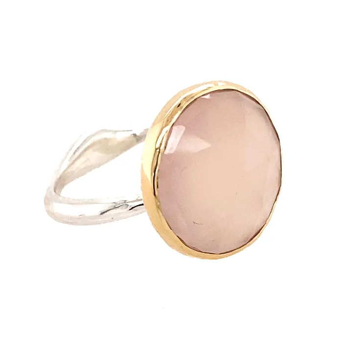 Emily Amey Jewelry Rose Quartz Cocktail Ring in 14k yellow gold and sterling silver Rings