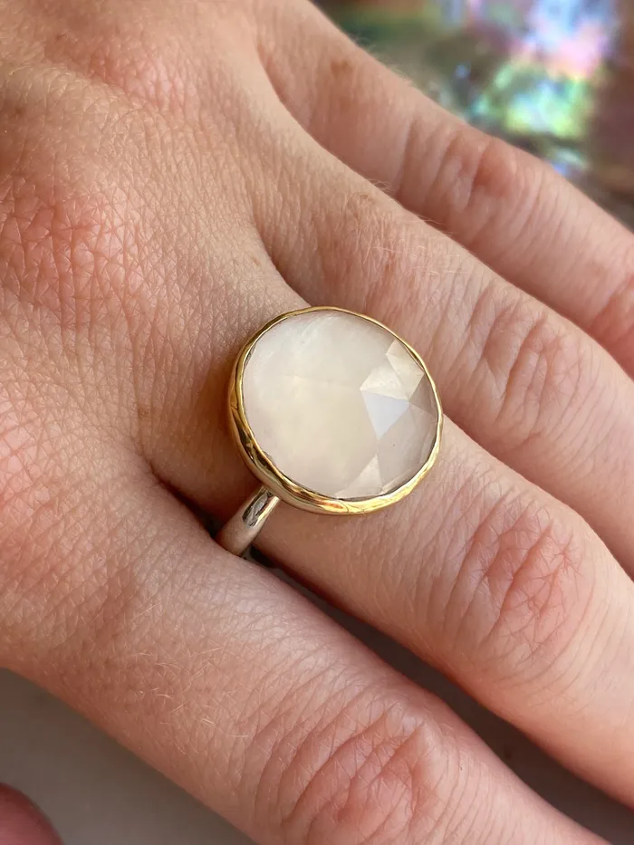 Emily Amey Jewelry Rose Quartz Cocktail Ring in 14k yellow gold and sterling silver Rings