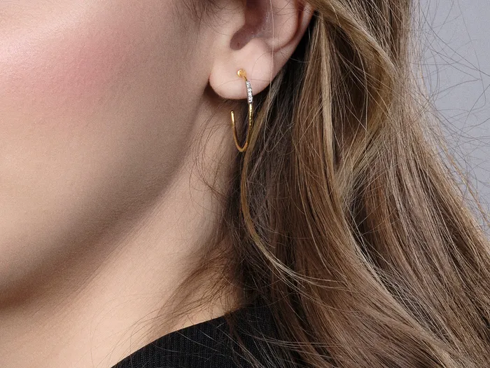 GG GOLD CLS GURHAN Geo Gold Diamond Pave Hoop Earrings 1 Round Earrings
