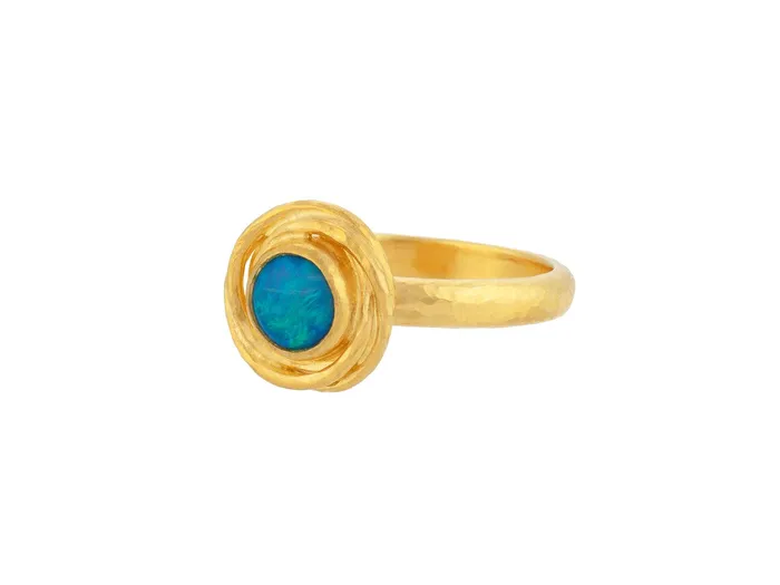 GG GOLD OOAK Rings GURHAN Muse Gold Opal Cocktail Ring 6mm Round set in Twisted Frame