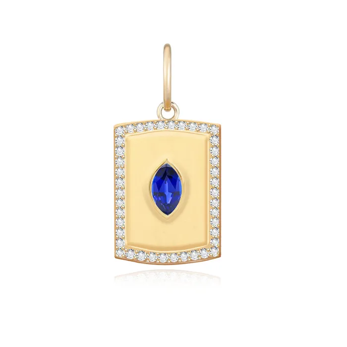 Mini Gemstone Pave Plate Charm Alev Collection Charm Necklaces