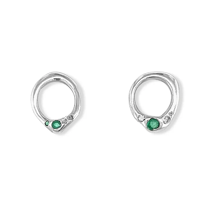 Miro Circle Studs with diamonds and emeralds in Sterling Silver or Gold Emily Amey Jewelry Rings