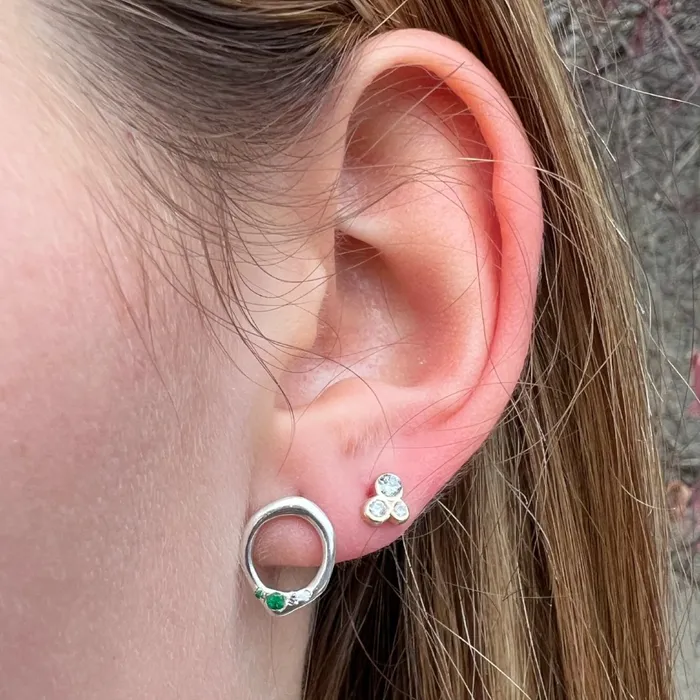 Miro Circle Studs with diamonds and emeralds in Sterling Silver or Gold Emily Amey Jewelry Rings
