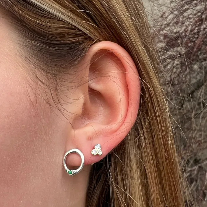 Miro Circle Studs with diamonds and emeralds in Sterling Silver or Gold Emily Amey Jewelry Rings