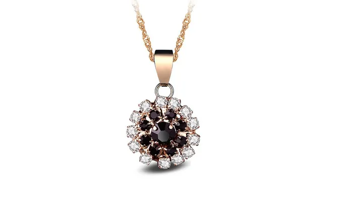 Necklaces sparklingselections Black Crystal Cute Flowers Pendants Necklace