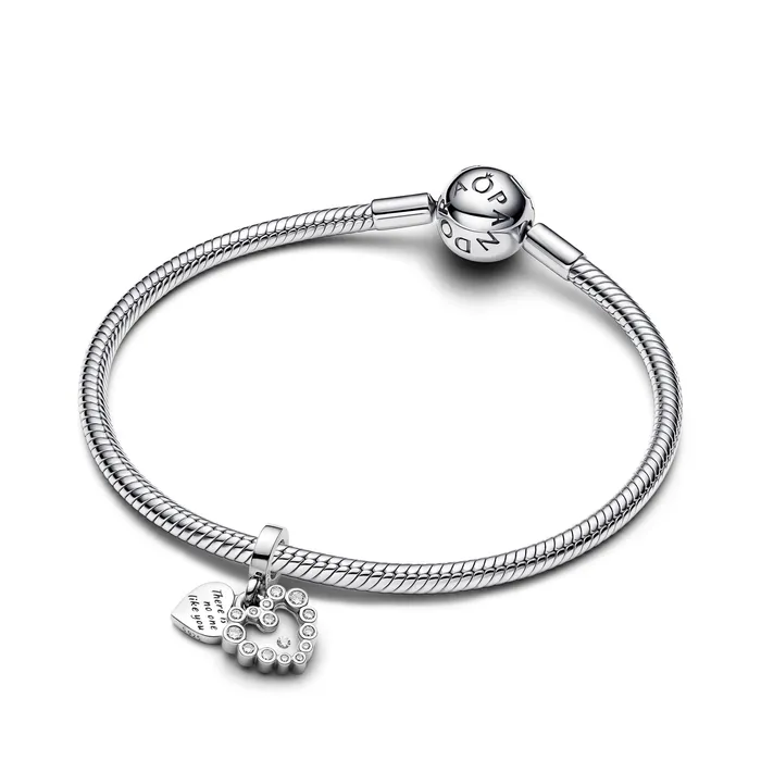 Pandora Sparkling Heart Double Dangle Charm Pandora Charm Necklaces